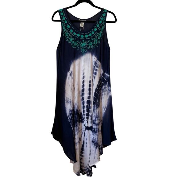 NEW Young USA Blue & Green Tie Dye Swim Cover/Dress Sz OS, Boho, Vacation - Picture 1 of 12